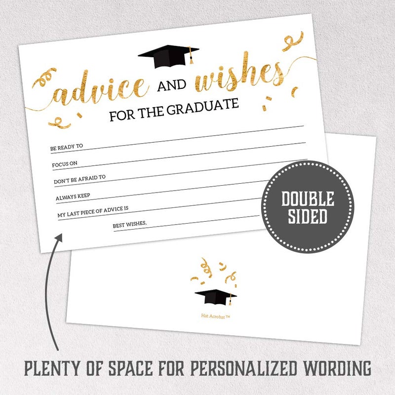 Hat Acrobat 2024 Graduation Advice Cards for the Graduate (50 Pack) | Black and Gold Graduation Wishes and Advice Cards | Graduation Party Games Decorations for High School and College (Classy) - Image 3